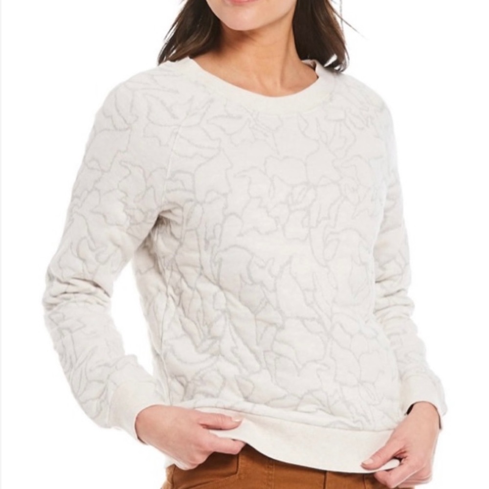 Prana Carin Cream Color Abstract Floral Quilted Pullover Crewneck Sweatshirt